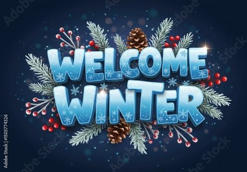 3D typography vector illustration of “Wintertime” featuring snowflakes and winter-themed elements, 