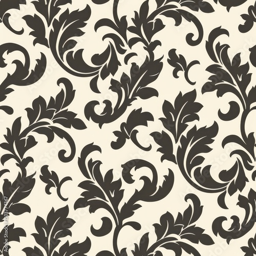 우아한 담갈색 바탕의 암갈색 덩굴 무늬 패턴