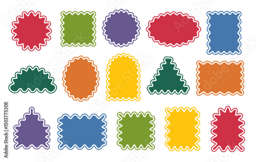 Zig zag edges frames set, Geometric shape with wiggly borders,  Jagged borders, Frames Labels Badges Stickers Collection, decorative elements Vector illustration
