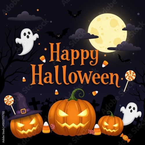 Vector illustration celebrating Happy Halloween for the October 31st holiday greeting.