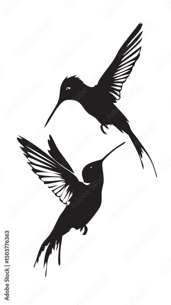 Obraz premium Hummingbirds silhouette isolated in White background