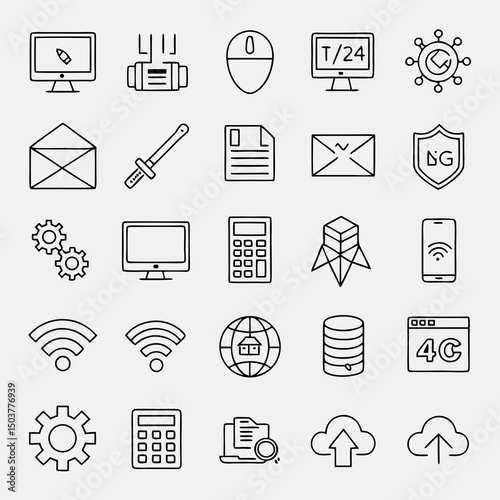 Collection of hand drawn technology icons