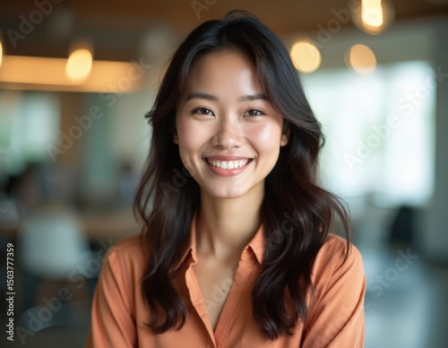 Young smiling Cambodian businesswoman portrait at modern office. Asian female manager with confident look. Happy business lady, corporate environment. Career, success and leadership concepts. Free Download Young smiling Cambodian businesswoman portrait at modern office. Asian female manager with confident look. Happy business lady, corporate environment. Career, success and leadership concepts. - GFXLoad