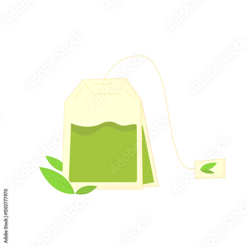 green leaf tea bag vector