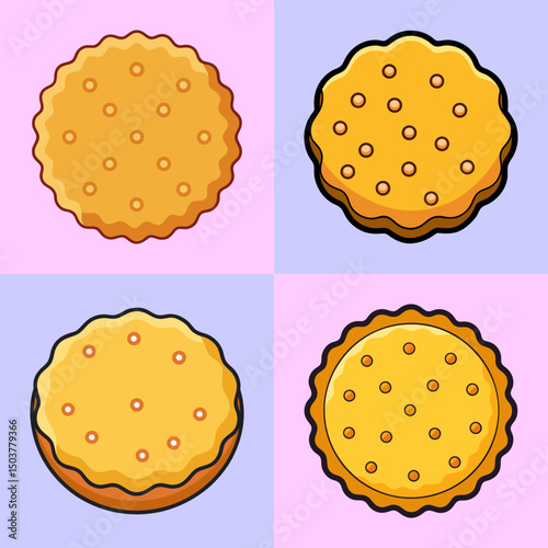Set of Flat Style Biscuits or Cookies with Toppings and Crumbs – Vector Illustration