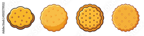 Set of Flat Style Biscuits or Cookies with Toppings and Crumbs – Vector Illustration