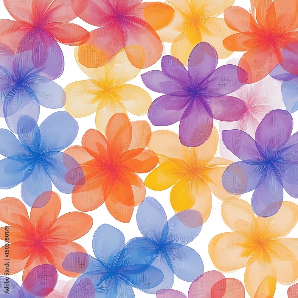 Vibrant, translucent flowers in a seamless pattern Vibrant, translucent flowers in a seamless pattern