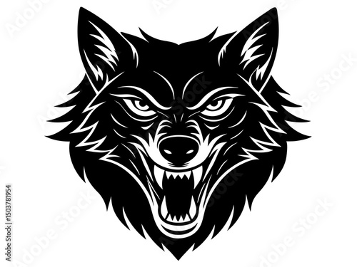 Wolf head attacking and angry face silhouette vector, Wolf head tattoo, wolf logo illustration. 