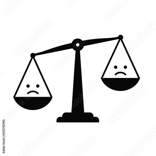Unbalanced scales showing sad faces weighing down