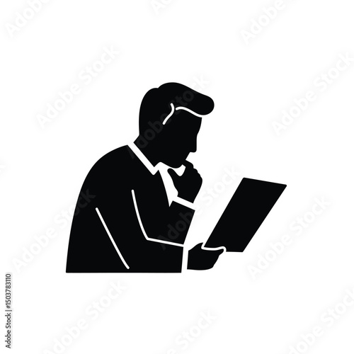 Businessman reviewing documents thoughtful expression