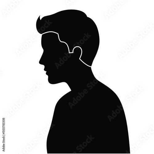 Profile silhouette of a young man's head and shoulders