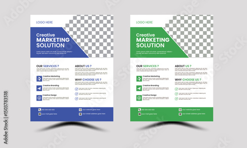 Business flyer design with blue and green colour, vector design