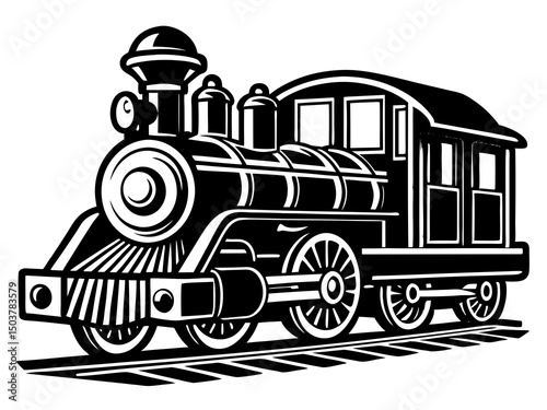 Steam locomotive train silhouette vector, Train silhouette vector design. Vintage train illustration