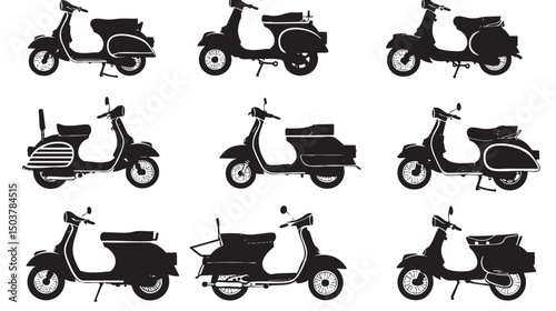 Lambretta silhouette vector set , black silhouettes isolated on white background