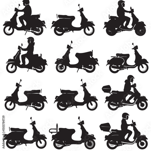 Lambretta silhouette vector set , black silhouettes isolated on white background