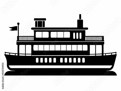 Riverboat vector silhouette, Steamboat silhouette, Riverboat silhouette, Steamboat vector illustration