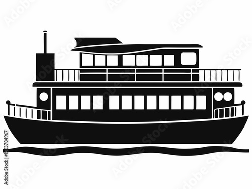 Riverboat vector silhouette, Steamboat silhouette, Riverboat silhouette, Steamboat vector illustration