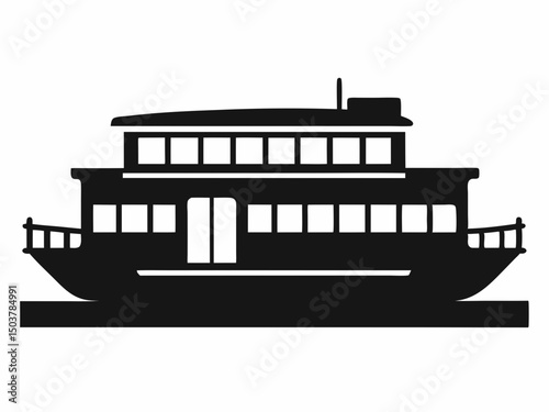 Riverboat vector silhouette, Steamboat silhouette, Riverboat silhouette, Steamboat vector illustration