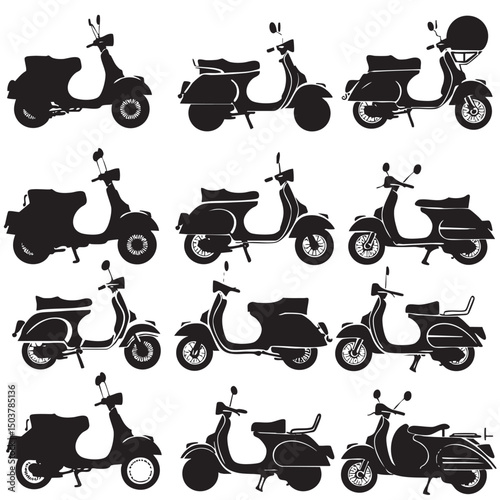 Lambretta silhouette vector set , black silhouettes isolated on white background
