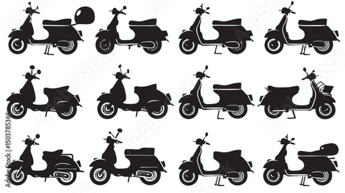 Lambretta silhouette vector set , black silhouettes isolated on white background