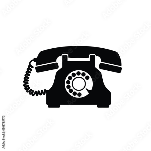 Classic rotary phone icon black silhouette