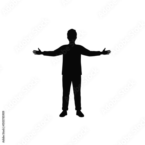 Welcoming silhouette man open arms embrace