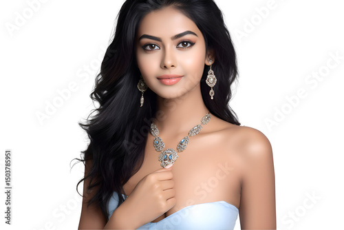 Young Woman with Glowing Skin and Natural Makeup Applying Facial Cream and Posing with Varied Expressions on White Background