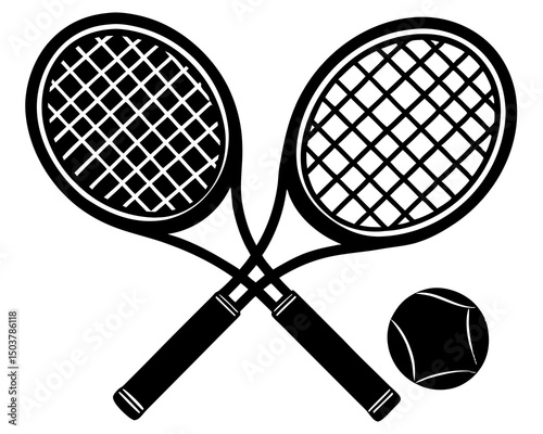 Tennis bat black silhouette, Tennis bat and ball clipart, Crossed tennis bat silhouette vector design