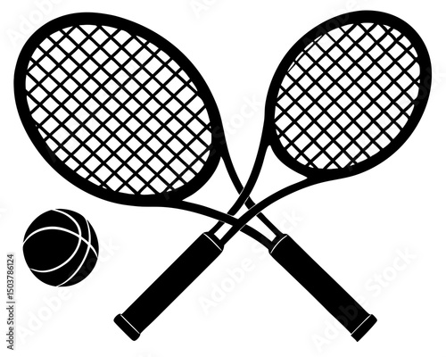 Tennis bat black silhouette, Tennis bat and ball clipart, Crossed tennis bat silhouette vector design