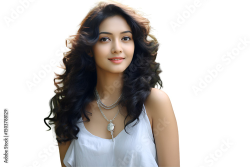 Young Woman with Glowing Skin and Natural Makeup Applying Facial Cream and Posing with Varied Expressions on White Background