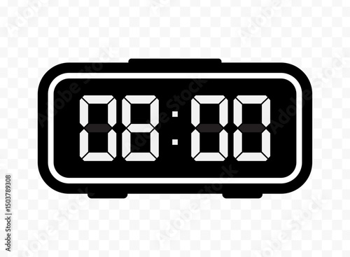 Vector illustration of eight o'clock digital clock icon sign and symbol. black icon for website design .Simple design on transparent background