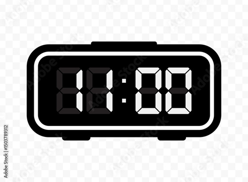 Vector illustration of eleven o'clock digital clock icon sign and symbol. black icon for website design .Simple design on transparent background