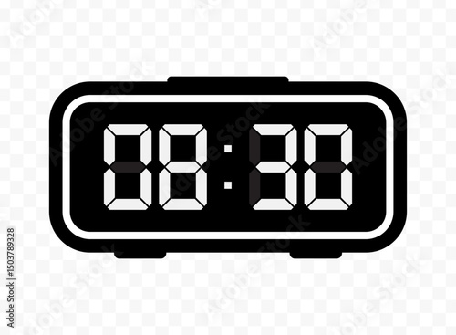 Vector illustration of half past eight digital clock icon sign and symbol. black icon for website design .Simple design on transparent background