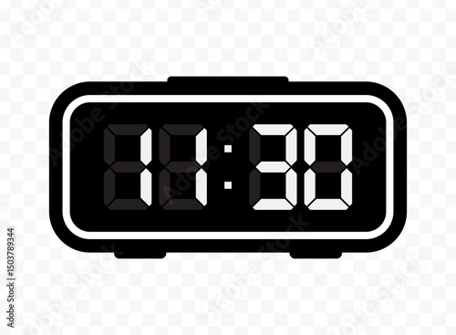 Vector illustration of half past eleven digital clock icon sign and symbol. black icon for website design .Simple design on transparent background
