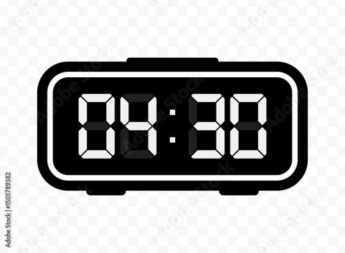 Vector illustration of half past four digital clock icon sign and symbol. black icon for website design .Simple design on transparent background