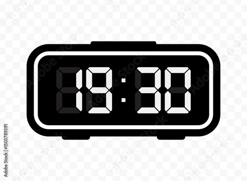 Vector illustration of half past nineteen digital clock icon sign and symbol. black icon for website design .Simple design on transparent background
