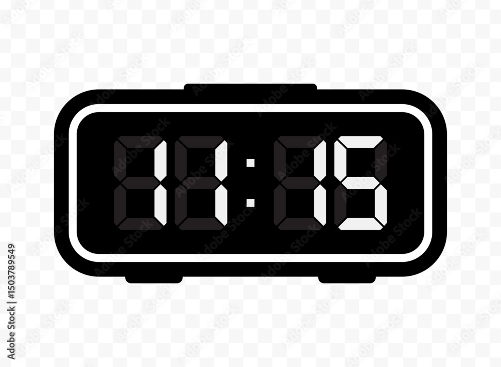 Vector illustration of quarter past eleven digital clock icon sign and symbol. black icon for website design .Simple design on transparent background