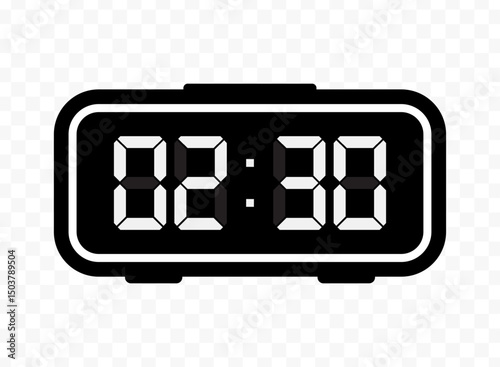 Vector illustration of half past two digital clock icon sign and symbol. black icon for website design .Simple design on transparent background