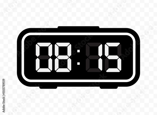 Vector illustration of quarter past eight digital clock icon sign and symbol. black icon for website design .Simple design on transparent background