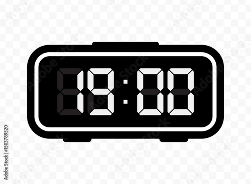 Vector illustration of nineteen o'clock digital clock icon sign and symbol. black icon for website design .Simple design on transparent background