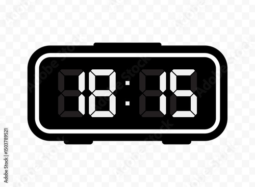 Vector illustration of quarter past eighteen digital clock icon sign and symbol. black icon for website design .Simple design on transparent background