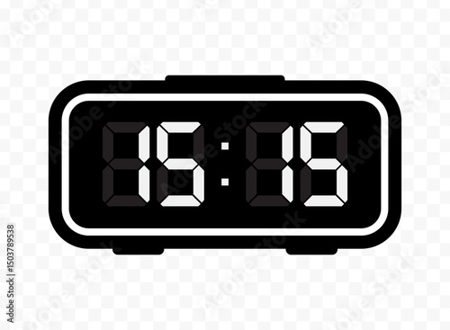 Vector illustration of quarter past fifteen digital clock icon sign and symbol. black icon for website design .Simple design on transparent background