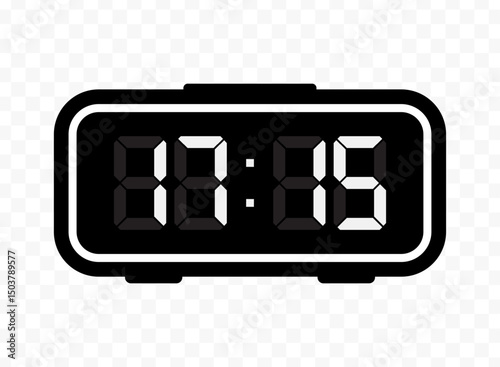Vector illustration of quarter past seventeen digital clock icon sign and symbol. black icon for website design .Simple design on transparent background