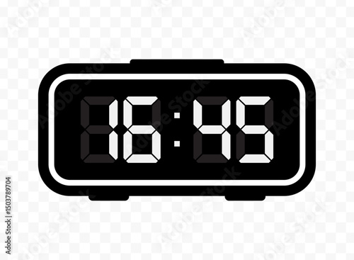 Vector illustration of quarter to seventeen digital clock icon sign and symbol. black icon for website design .Simple design on transparent background