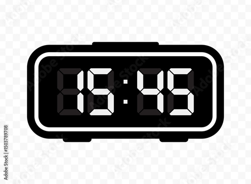 Vector illustration of quarter to sixteen digital clock icon sign and symbol. black icon for website design .Simple design on transparent background
