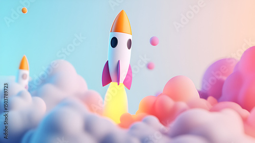 Minimalist artwork of startup launches with rocket icon on isolated white background, Clean Flat Rocket Design with Minimal Details on White Background, Made by Generative Ai 