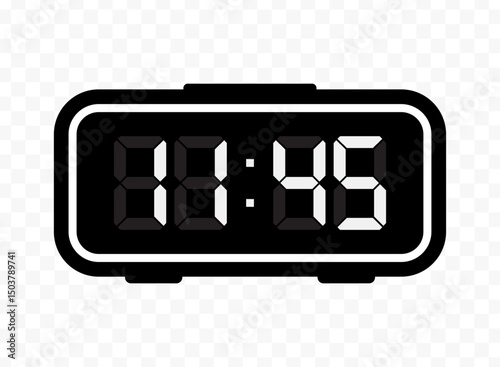 Vector illustration of quarter to twelve digital clock icon sign and symbol. black icon for website design .Simple design on transparent background