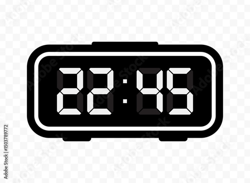 Vector illustration of quarter to twenty-three digital clock icon sign and symbol. black icon for website design .Simple design on transparent background