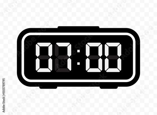 Vector illustration of seven o'clock digital clock icon sign and symbol. black icon for website design .Simple design on transparent background