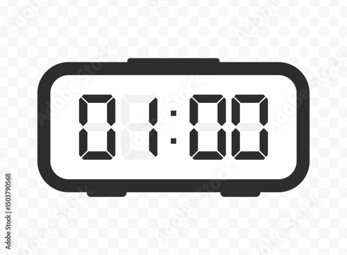 Vector illustration of one o'clock digital clock icon sign and symbol. colored icon for website design .Simple design on transparent background.